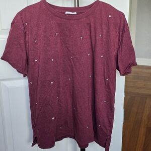 Maurices Maroon Studded Short Sleeve Tee